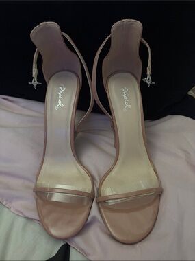 Qupid Blush Pink Clear Strap Slingback Heels